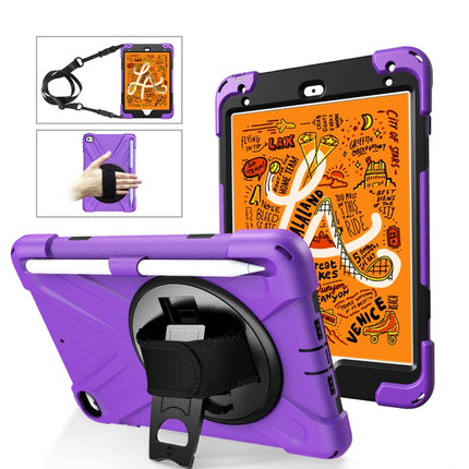 For iPad Mini 5 360 Degree Rotation Silicone Protective Cover with Holder & Hand Strap & Long Strap & Pencil Slot(Purple)-garmade.com