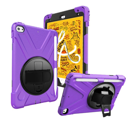 For iPad Mini 5 360 Degree Rotation Silicone Protective Cover with Holder & Hand Strap & Long Strap & Pencil Slot(Purple)-garmade.com