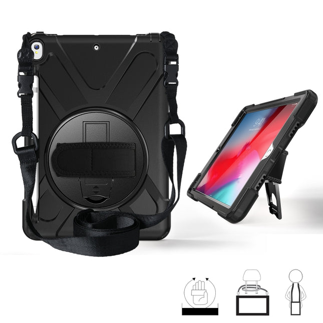 For iPad Pro 10.5 360 Degree Rotation Silicone Protective Cover with Holder & Hand Strap & Long Strap & Pencil Slot(Black)-garmade.com