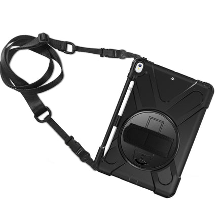 For iPad Pro 10.5 360 Degree Rotation Silicone Protective Cover with Holder & Hand Strap & Long Strap & Pencil Slot(Black)-garmade.com