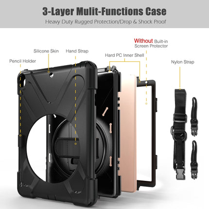 For iPad Pro 10.5 360 Degree Rotation Silicone Protective Cover with Holder & Hand Strap & Long Strap & Pencil Slot(Black)-garmade.com