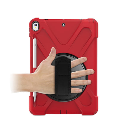 For iPad Pro 10.5 360 Degree Rotation Silicone Protective Cover with Holder & Hand Strap & Long Strap & Pencil Slot(Red)-garmade.com