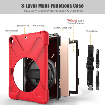 For iPad Pro 10.5 360 Degree Rotation Silicone Protective Cover with Holder & Hand Strap & Long Strap & Pencil Slot(Red)-garmade.com