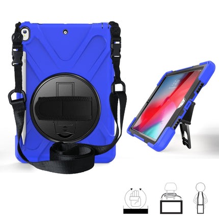 For iPad Pro 10.5 360 Degree Rotation Silicone Protective Cover with Holder & Hand Strap & Long Strap & Pencil Slot(Blue)-garmade.com
