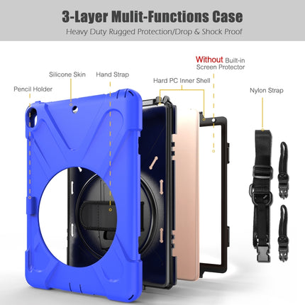 For iPad Pro 10.5 360 Degree Rotation Silicone Protective Cover with Holder & Hand Strap & Long Strap & Pencil Slot(Blue)-garmade.com