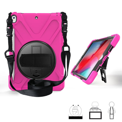 For iPad Pro 10.5 360 Degree Rotation Silicone Protective Cover with Holder & Hand Strap & Long Strap & Pencil Slot(Rose Red)-garmade.com