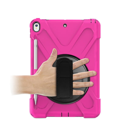 For iPad Pro 10.5 360 Degree Rotation Silicone Protective Cover with Holder & Hand Strap & Long Strap & Pencil Slot(Rose Red)-garmade.com