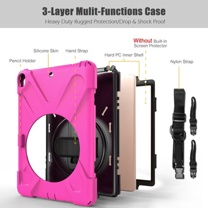 For iPad Pro 10.5 360 Degree Rotation Silicone Protective Cover with Holder & Hand Strap & Long Strap & Pencil Slot(Rose Red)-garmade.com