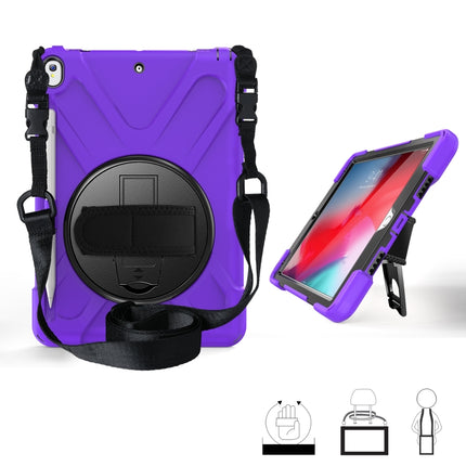 For iPad Pro 10.5 360 Degree Rotation Silicone Protective Cover with Holder & Hand Strap & Long Strap & Pencil Slot(Purple)-garmade.com