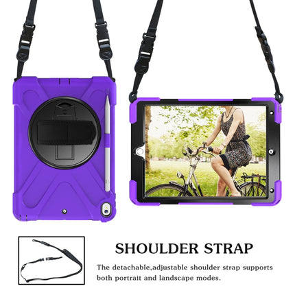 For iPad Pro 10.5 360 Degree Rotation Silicone Protective Cover with Holder & Hand Strap & Long Strap & Pencil Slot(Purple)-garmade.com