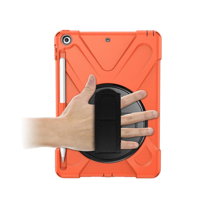 For iPad 9.7 (2018) & (2017) 360 Degree Rotation Silicone Protective Cover with Holder & Hand Strap & Long Strap & Pencil Slot(Orange)-garmade.com