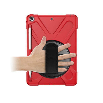 For iPad 9.7 (2018) & (2017) 360 Degree Rotation Silicone Protective Cover with Holder & Hand Strap & Long Strap & Pencil Slot(Red)-garmade.com