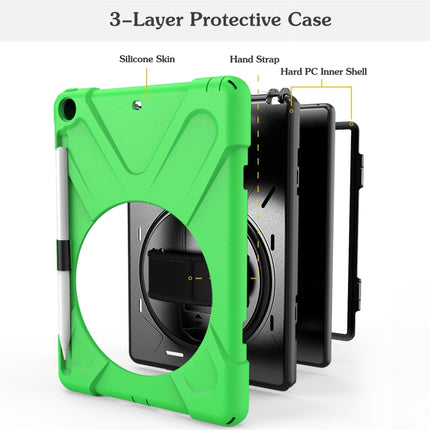 For iPad 9.7 (2018) & (2017) 360 Degree Rotation Silicone Protective Cover with Holder & Hand Strap & Long Strap & Pencil Slot(Green)-garmade.com