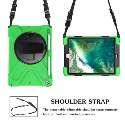 For iPad 9.7 (2018) & (2017) 360 Degree Rotation Silicone Protective Cover with Holder & Hand Strap & Long Strap & Pencil Slot(Green)-garmade.com