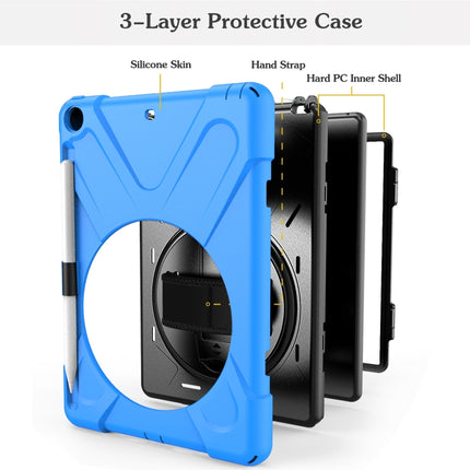 For iPad 9.7 (2018) & (2017) 360 Degree Rotation Silicone Protective Cover with Holder & Hand Strap & Long Strap & Pencil Slot(Light Blue)-garmade.com