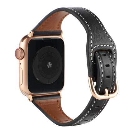 T-shaped Genuine Leather Starry Sky Watch Band For Apple Watch Ultra 49mm&Watch Ultra 2 49mm / Series 9&8&7 45mm / SE 3&SE 2&6&SE&5&4 44mm / 3&2&1 42mm(Black and Gold Buckle)-garmade.com