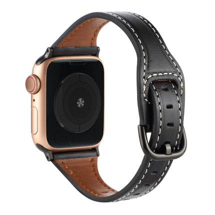 T-shaped Genuine Leather Starry Sky Watch Band For Apple Watch Ultra 49mm&Watch Ultra 2 49mm / Series 9&8&7 45mm / SE 3&SE 2&6&SE&5&4 44mm / 3&2&1 42mm(Black and Black Buckle)-garmade.com