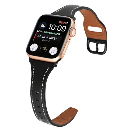 T-shaped Genuine Leather Starry Sky Watch Band For Apple Watch Ultra 49mm&Watch Ultra 2 49mm / Series 9&8&7 45mm / SE 3&SE 2&6&SE&5&4 44mm / 3&2&1 42mm(Black and Black Buckle)-garmade.com