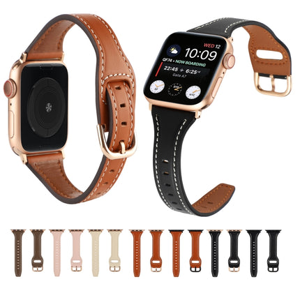 T-shaped Genuine Leather Starry Sky Watch Band For Apple Watch Ultra 49mm&Watch Ultra 2 49mm / Series 9&8&7 45mm / SE 3&SE 2&6&SE&5&4 44mm / 3&2&1 42mm(Bown and Gold Buckle)-garmade.com