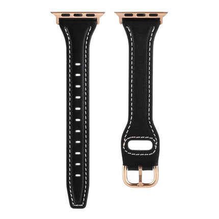 T-shaped Genuine Leather Starry Sky Watch Band For Apple Watch Series 9&8&7 41mm / SE 3&SE 2&6&SE&5&4 40mm / 3&2&1 38mm(Black and Gold Buckle)-garmade.com