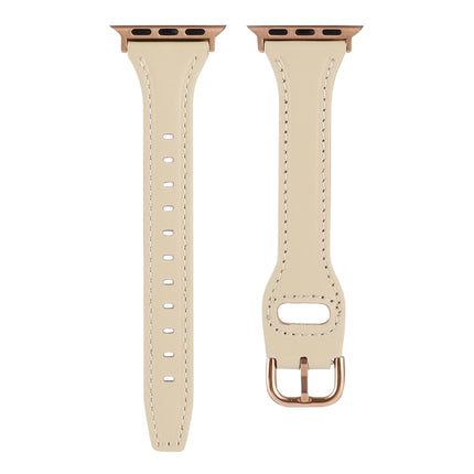 T-shaped Genuine Leather Starry Sky Watch Band For Apple Watch Series 9&8&7 41mm / SE 3&SE 2&6&SE&5&4 40mm / 3&2&1 38mm(Khaki)-garmade.com