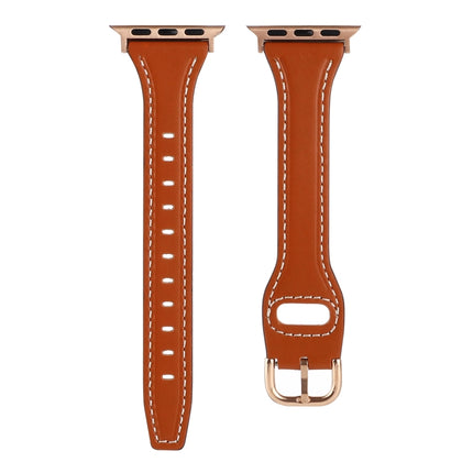 T-shaped Genuine Leather Starry Sky Watch Band For Apple Watch Series 9&8&7 41mm / SE 3&SE 2&6&SE&5&4 40mm / 3&2&1 38mm(Bown and Gold Buckle)-garmade.com