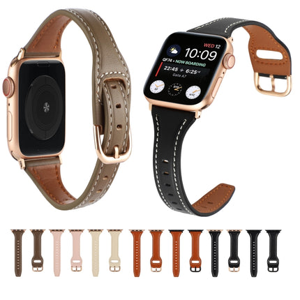 T-shaped Genuine Leather Starry Sky Watch Band For Apple Watch Series 9&8&7 41mm / SE 3&SE 2&6&SE&5&4 40mm / 3&2&1 38mm(Brown and Black Buckle)-garmade.com