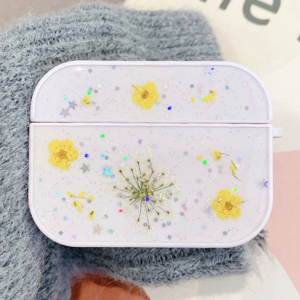 For AirPods Pro Gypsophila Flowers Pattern Wireless Earphone Protective Case(Yellow)-garmade.com
