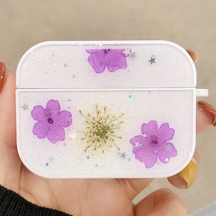 For AirPods Pro Beautiful Ladies Flowers Pattern Wireless Earphone Protective Case(Purple)-garmade.com