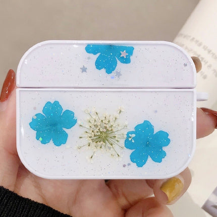 For AirPods Pro Beautiful Ladies Flowers Pattern Wireless Earphone Protective Case(Blue)-garmade.com