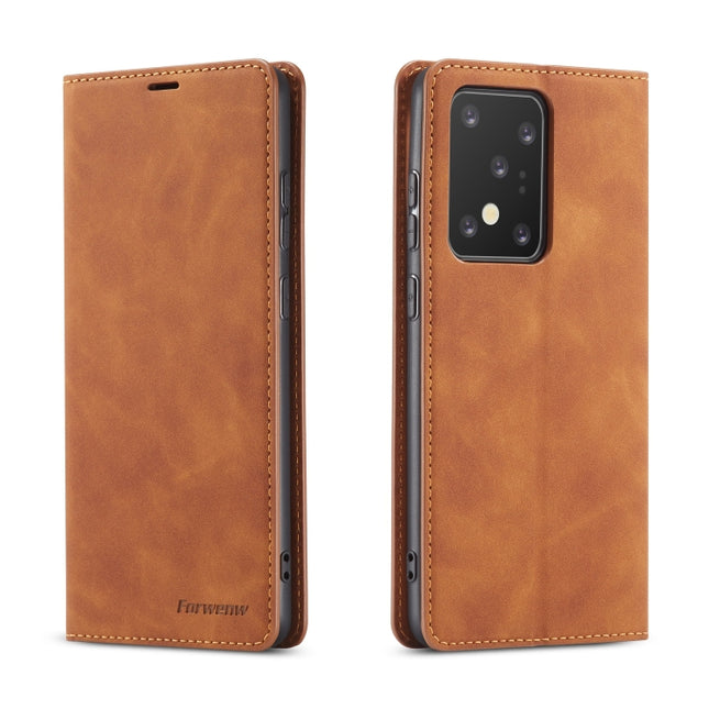 For Galaxy S20 Ultra Forwenw Dream Series Oil Edge Strong Magnetism Horizontal Flip Leather Case with Holder & Card Slots & Wallet & Photo Frame(Brown)-garmade.com