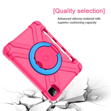 For iPad Pro 11 (2020) PC + Silicone Shockproof Combination Tablet Case with 360 Degree Rotating Holder & Handle(Rose Red+Blue)-garmade.com