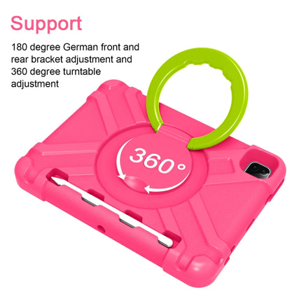 For iPad Pro 11 (2020) PC + Silicone Shockproof Combination Tablet Case with 360 Degree Rotating Holder & Handle(Rose Red+Grass Green)-garmade.com