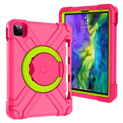 For iPad Pro 11 (2020) PC + Silicone Shockproof Combination Tablet Case with 360 Degree Rotating Holder & Handle(Rose Red+Grass Green)-garmade.com