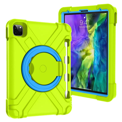 For iPad Pro 11 (2020) PC + Silicone Shockproof Combination Tablet Case with 360 Degree Rotating Holder & Handle(Grass Green+Blue)-garmade.com