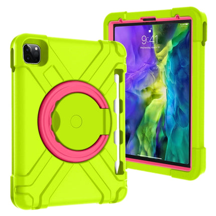 For iPad Pro 11 (2020) PC + Silicone Shockproof Combination Tablet Case with 360 Degree Rotating Holder & Handle(Grass Green+Rose Red)-garmade.com
