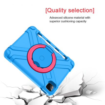 For iPad Pro 11 (2020) PC + Silicone Shockproof Combination Tablet Case with 360 Degree Rotating Holder & Handle(Blue+Rose Red)-garmade.com