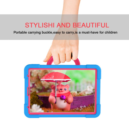 For iPad Pro 11 (2020) PC + Silicone Shockproof Combination Tablet Case with 360 Degree Rotating Holder & Handle(Blue+Rose Red)-garmade.com