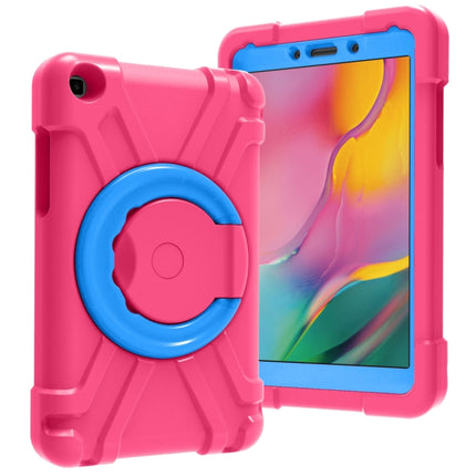 For Galaxy Tab A 8.0 (2019) T290 / T295 PC + Silicone Shockproof Combination Case with 360 Degree Rotating Holder & Handle(Rose Red+Blue)-garmade.com