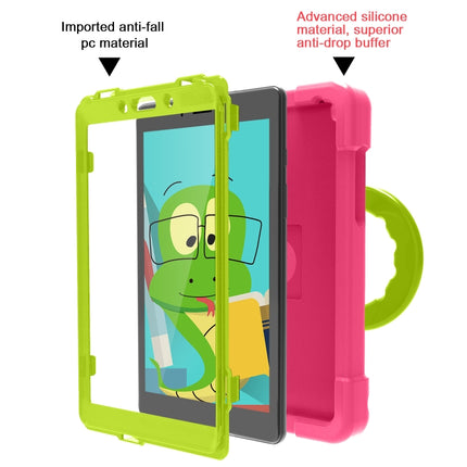 For Galaxy Tab A 8.0 (2019) T290 / T295 PC + Silicone Shockproof Combination Case with 360 Degree Rotating Holder & Handle(Rose Red+Grass Green)-garmade.com