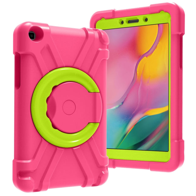 For Galaxy Tab A 8.0 (2019) T290 / T295 PC + Silicone Shockproof Combination Case with 360 Degree Rotating Holder & Handle(Rose Red+Grass Green)-garmade.com