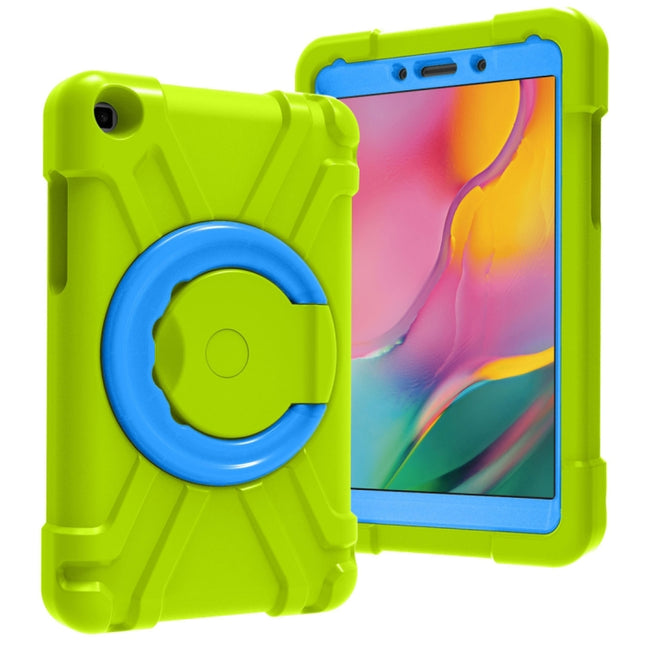 For Galaxy Tab A 8.0 (2019) T290 / T295 PC + Silicone Shockproof Combination Case with 360 Degree Rotating Holder & Handle(Grass Green+Blue)-garmade.com