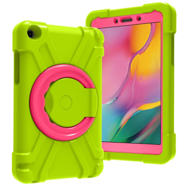 For Galaxy Tab A 8.0 (2019) T290 / T295 PC + Silicone Shockproof Combination Case with 360 Degree Rotating Holder & Handle(Grass Green+Rose Red)-garmade.com
