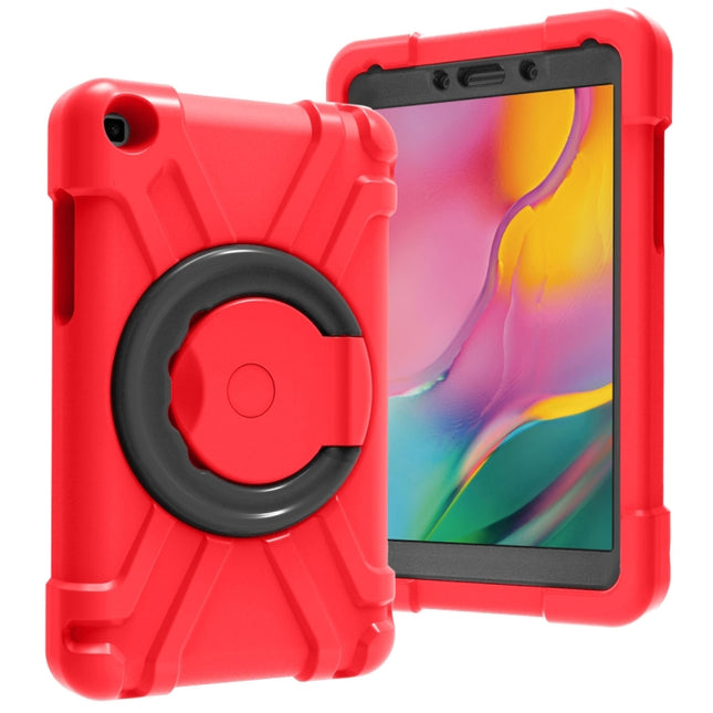 For Galaxy Tab A 8.0 (2019) T290 / T295 PC + Silicone Shockproof Combination Case with 360 Degree Rotating Holder & Handle(Red+Black)-garmade.com