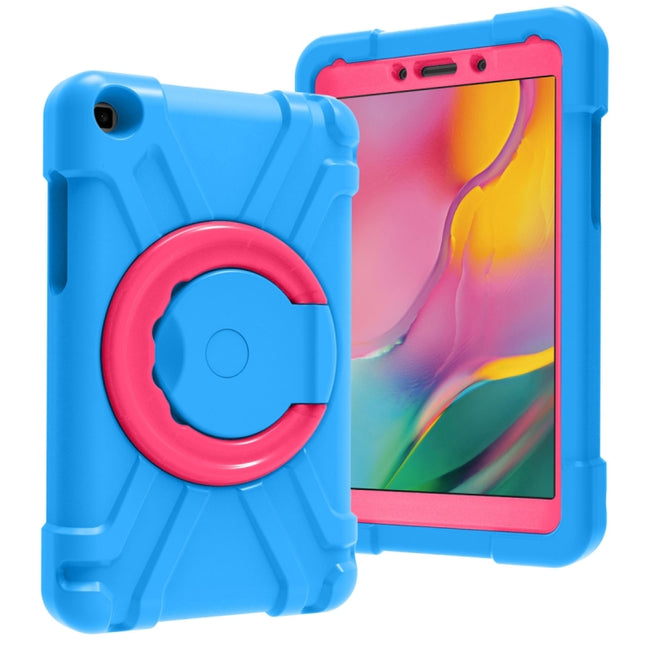 For Galaxy Tab A 8.0 (2019) T290 / T295 PC + Silicone Shockproof Combination Case with 360 Degree Rotating Holder & Handle(Blue+Rose Red)-garmade.com