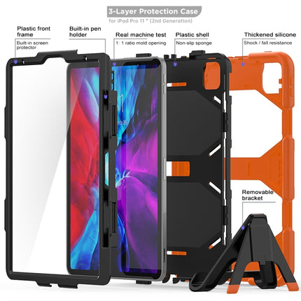 For iPad Pro 11 inch (2020) Shockproof Colorful Silicon + PC Protective Case with Holder & Shoulder Strap & Hand Strap & Pen Slot(Orange)-garmade.com