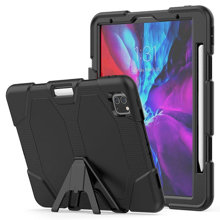 For iPad Pro 11 inch (2020) Shockproof Colorful Silicon + PC Protective Case with Holder & Shoulder Strap & Hand Strap & Pen Slot(Black)-garmade.com