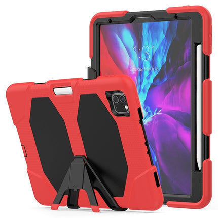For iPad Pro 11 inch (2020) Shockproof Colorful Silicon + PC Protective Case with Holder & Shoulder Strap & Hand Strap & Pen Slot(Red)-garmade.com