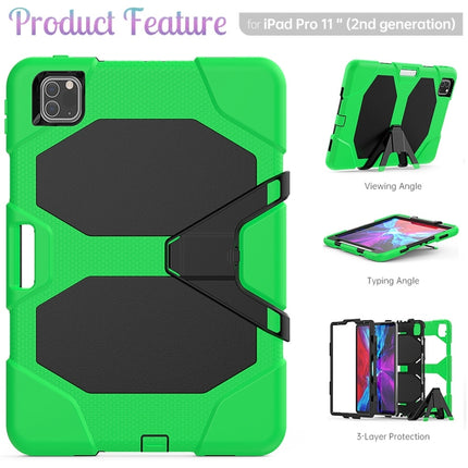 For iPad Pro 11 inch (2020) Shockproof Colorful Silicon + PC Protective Case with Holder & Shoulder Strap & Hand Strap & Pen Slot(Green)-garmade.com
