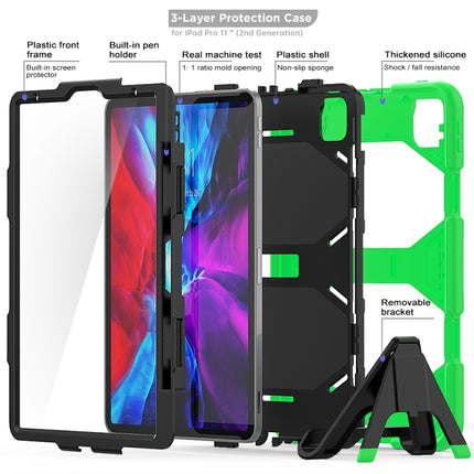 For iPad Pro 11 inch (2020) Shockproof Colorful Silicon + PC Protective Case with Holder & Shoulder Strap & Hand Strap & Pen Slot(Green)-garmade.com